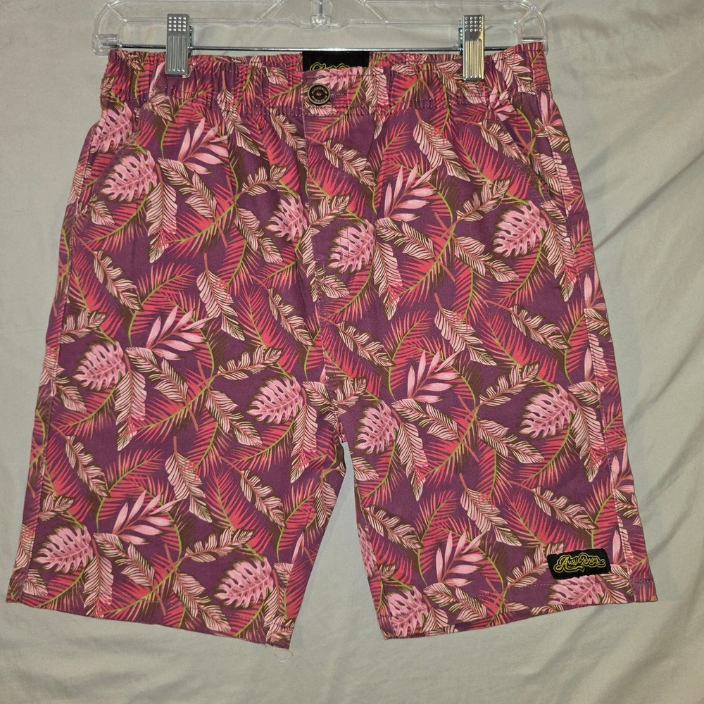 AussieBum Tropical Palm Leaf Shorts Small Mens Purple Pink Cotton Stretch